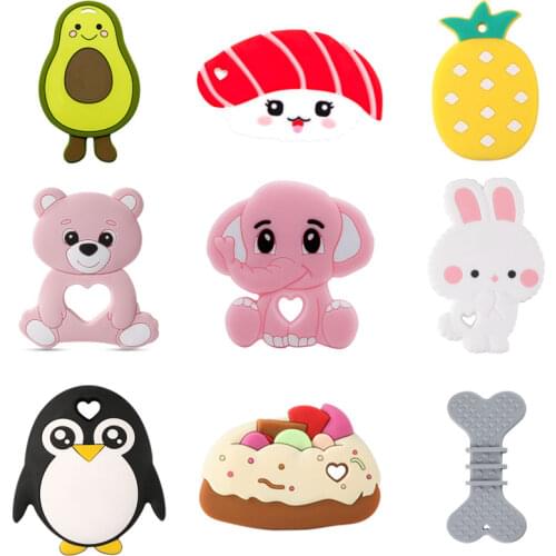 Lets Make 1pc BPA Free Silicone Baby Teether Rodent Avocado Elephant DIY Accessories baby teething Necklace Toy Animals Cartoon