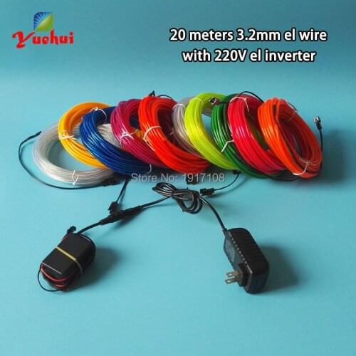 Hot 20Meter 3.2mm 10 Colors Choice Electroluminescent wire Energy saving Glowing products Powered by 100V-220V Party Supplies