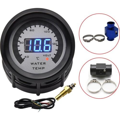 40-140℃ 52MM Water Temperature Gauge with Sensor 2 In 1 Voltmeter Water Temp Meter Sensor Joint Pipe Sensor Hose Adapter