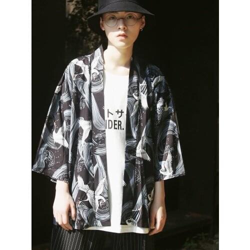 Japanese Style Cat Samurai Kimono Streetwear Blouse Men Women Cardigan Japan Harajuku Anime Robe Anime Clothes 2021 Summer Shirt