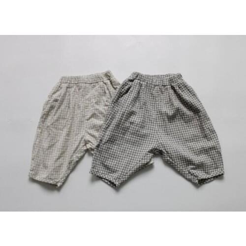 2020 Korea style girls boys plaid pants summer cotton linen fashion kids pants 2-7t HV60