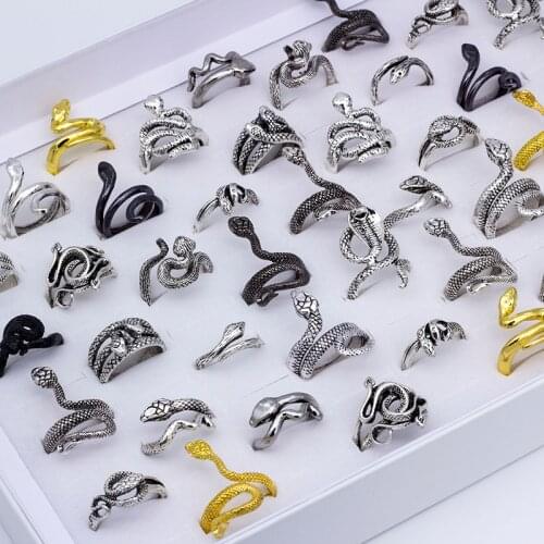 20pcs/lot Fashion Exaggerated Unisex Snake Ring Women Men Snake-shaped Vintage Antique Retro Animal Adjustable Punk Style