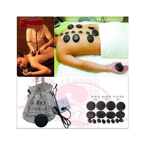 Massage hot stone lava Natural Energy massage stone set hot spa rock basalt stone massage with heater bag 220V US /EU plug