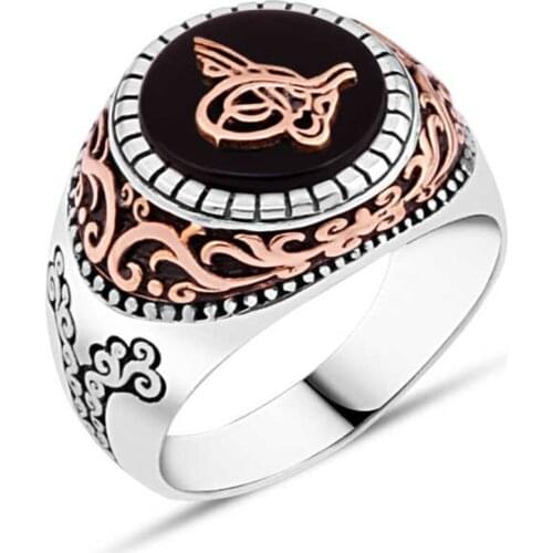 Onix Stone Above Monogram Sterling Silver Men 'S Ring