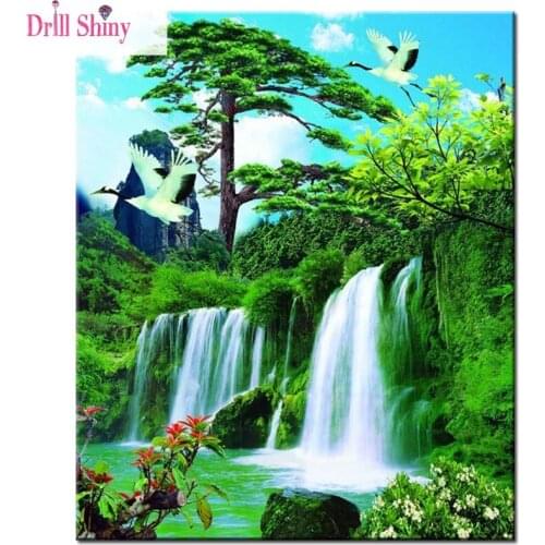Diy Round Diamond Painting Rhinestones Pattern Mosaics Waterfall Cross Stitch Sets For Embroidery Kits Needlework Crafts