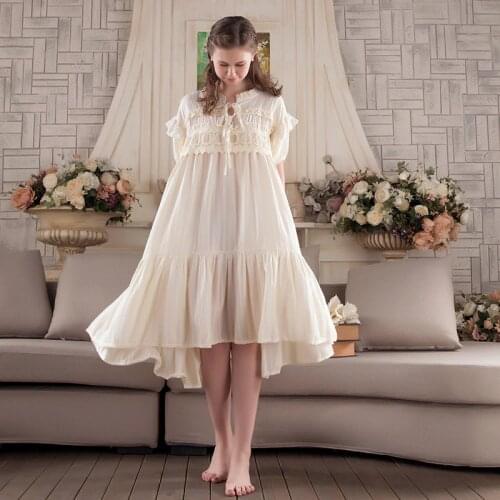 Nightwear Women Vintage Sleepwear Summer Lace Cotton Nightgown Sweet Princess Sleepwear Long Dress 2017 NEW