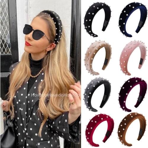 Solid Velvet Bezel Women Headband Girls Vintage Pearl Hair Bands Soft Hairband Hair Rubbers Elastic Hair Bands Hair Accessories