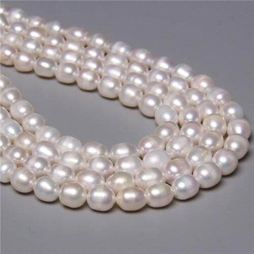 White Rice Oval Pearls 8-9mm Natural Fresh Water Pearl Loose Beads 14'' for Jewelry Making DIY Women Bracelet Necklace Wholesale