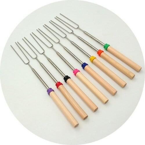 8pcs Marshmallow Roasting Sticks Stainless Extending Hot Dog Forks Barbecue Stretchable Skewer Camping Cookware Campfire Cooking