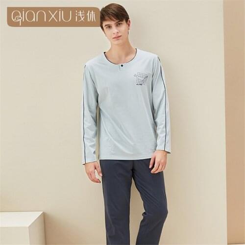 Men Pajamas Set Spring Autumn Cotton Printing Male Pyjamas Long Sleeve Sleepwear Man Pullover Lounge Pijama Can Wear Outside