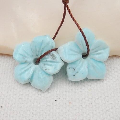 Charms Jewelry Semiprecious Stones,Natural larimar Flower Stone Bead Sets, Earring Beads For Jewelry Making 15x15x3mm, 2.1g