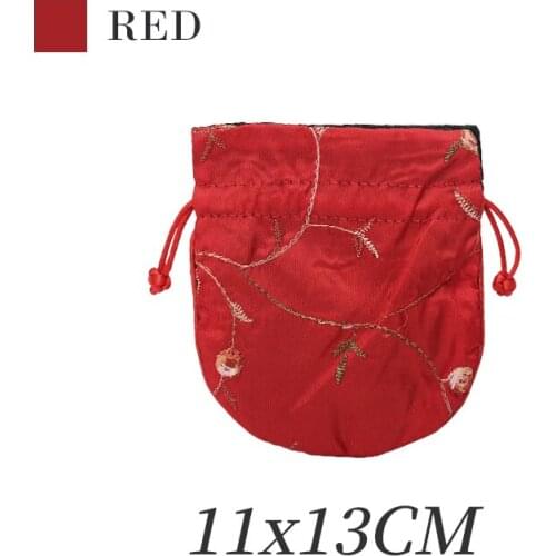 Premium Red Brocade Drawstring Travel Pouch Classic Chinese Embroidery Jewelry Ring Earring Packaging Bag Organizer Handbags
