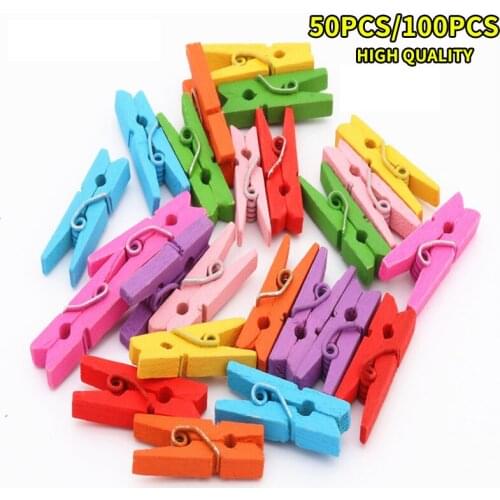 50 Pcs/100 Pcs Color Or No Mini 35mm Natural Wooden Clips Photo Clips Clothespin Diy School Supplies Office Clips Party Pegs