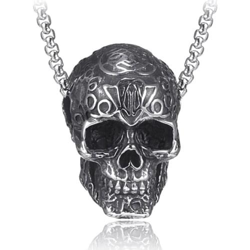 Retro Stainless Steel Mens Punk Skull Pendant Necklace Hip Hop Gothic Long Chain Necklace for Men Boyfriend Jewelry Gift LN3014