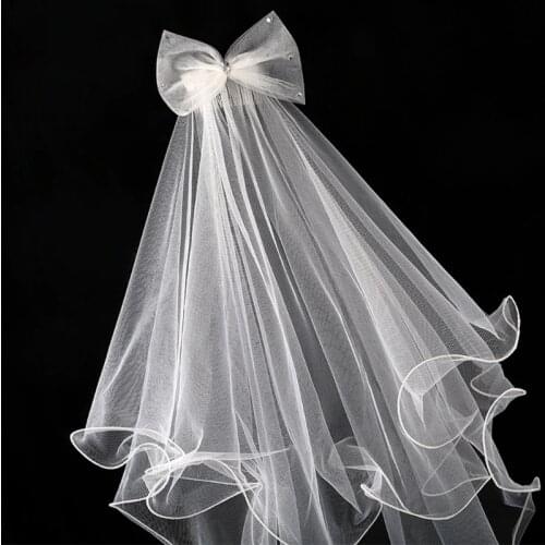 X7YC Wedding Veil with Comb for Kids Wedding Hair Accessories for Girls 2 Tier Bow Embellishment Props for Photo Taking