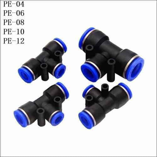 15-50pcs/Lot PE4/PE6/PE8/PE10/PE12 T Shaped Tee Pneumatic Fitting 4 to 12mm OD Hose Tube Push In Air Gas Fittings Quick Coupling