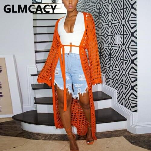 Long Sleeve Knitted Hollow Out Cardigans Cover Ups