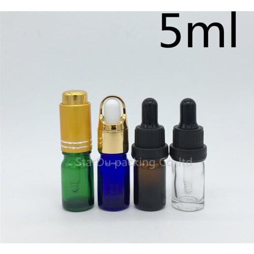 High-quality 500pcs/lot 5ml Blue,Amber,Green,Clear Glass Essential Oil Bottle With Dropper, 5ml Glass Dropper Container