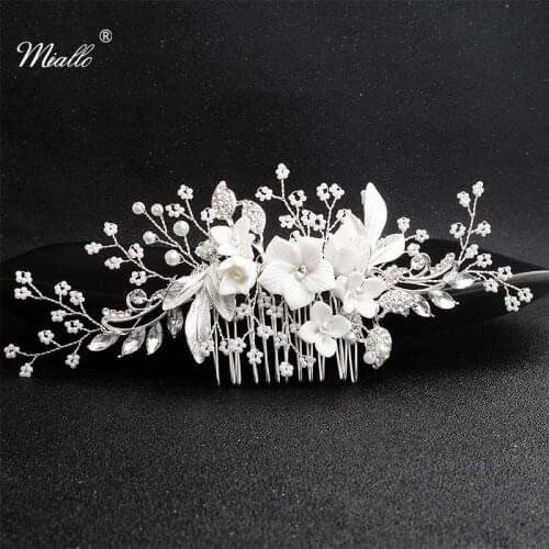 Miallo 2019 Newest White Ceramic Flowers Wedding Hair Comb Bridal Handmade Headpieces Women Hair Jewelry Accessories
