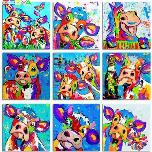 Zooya Full Round Diamond 5D Diy Diamond Painting Cows Embroidery Cross Stitch Rhinestone Mosaic Painting Home Decor Gifts Lx550