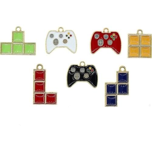 10pcs/pack 17*21mm Cute Tetris Enamel Charms Game Console Pendant For Necklace Bracelet DIY Fashion Jewelry Accessories Findings