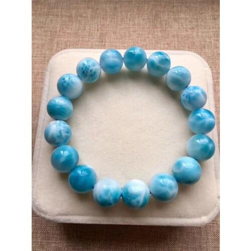 12.3mm Genuine Natural Larimar Bracelet Women Men Anniversary Party Gift Powerful Stretch Crystal Round Bead Bracelet Jewelry