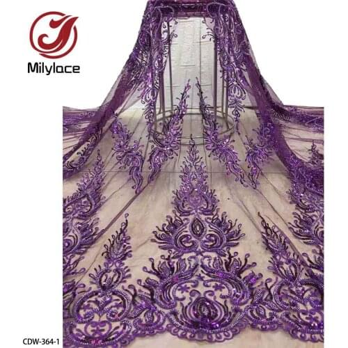 2021 Elegant African Bead Tube Fabric High Quality Lace Embroidery Beaded Tulle Lace for Wedding Dress CDW-364