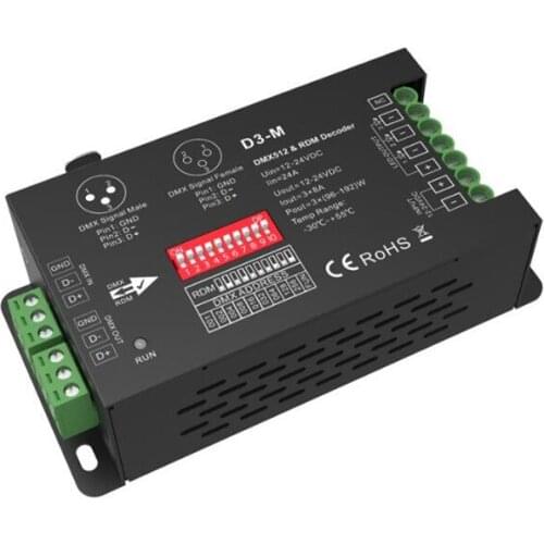 3CH*8A 12-24VDC CV DMX Decoder D3-M 3CH Code Selection Address Code DMX512 Constant Voltage Decoder (Terminal, XLR3 output)