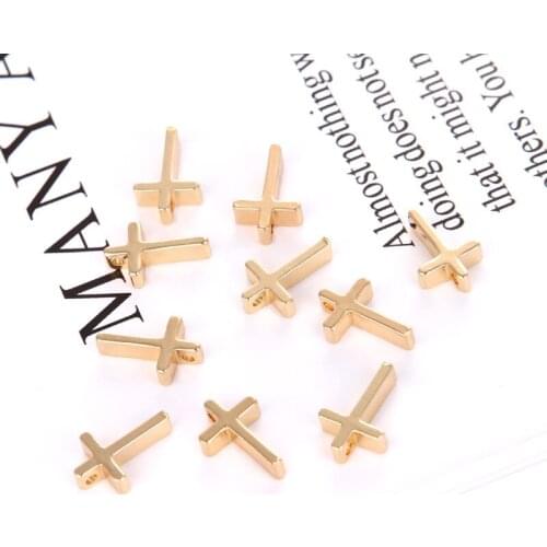 13mm Gold Silver Round Hole 3D Cross Charms Copper Pendant DIY Accessories For Handmade Earrings Bracelets Necklace 50pcs