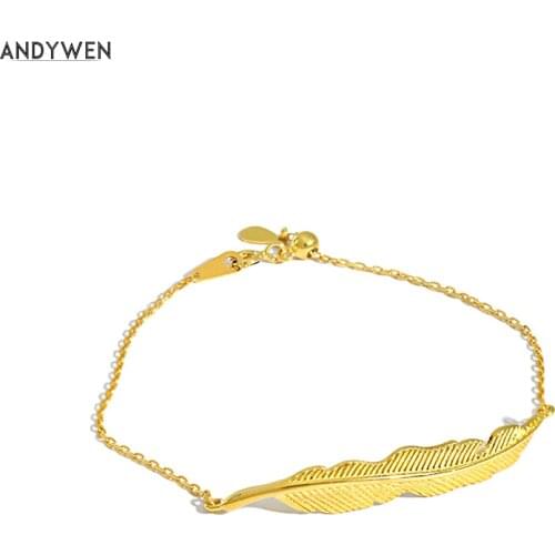 ANDYWEN New 925 Sterling Silver Gold Big Leafs Chain Bracelet Rock Punk Jewelry New 2020 Fine Jewelry Fashionable Luxury