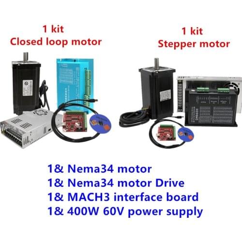 Free shipping ! Nema 34 Motor Kit: Closed loop motor/Stepper Motor+Hybrid Servo Driver+Power Supply+MACH3 Interface board