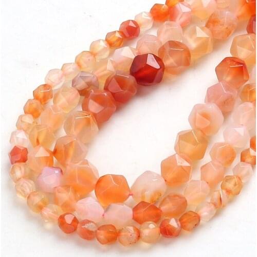 Natural Stone Faceted Orange Red Agates Spacers Loose Beads DIY Bracelet Necklace Charms for Jewelry Making 15"6/8/10mm