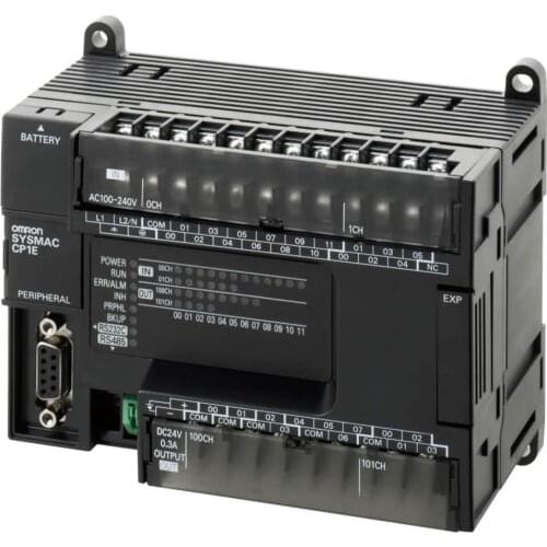 CP1E-N30S1DT1-D PLC, 24 VDC supply, 18 x 24 VDC inputs, 12 x PNP outputs 0.3 A, 8K steps program + 8K words data memory