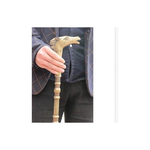 Grandpa Good Lucky Old Folk Chinese Dynasty brass Horse Head auspicious Statue Walking Stick Crosier Brass Crafts Arts