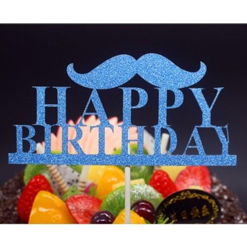 DIY Happy Birthday Father Moustache Cake Flag Topper Multi Colors For Birthday Party Cake Baking Decor