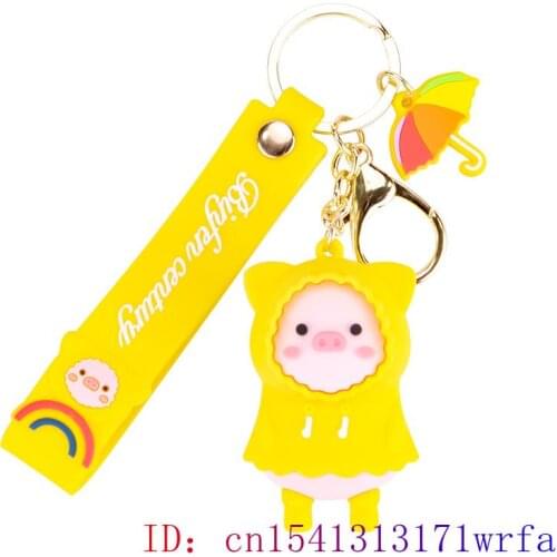 PVC Raincoat Pig Keychain Bag Pendant Men Women Keybuckle Key chain Kawaii Gift Cut Cute Doll Keyring Fashion Decorations Anime