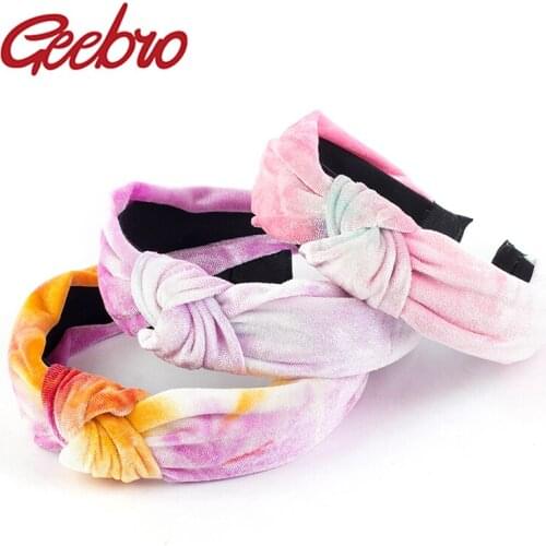 Geebro Women classic Rainbow color Vintage tie-dye knot headband Fashion and comfortable ladies headband Hair Accessories