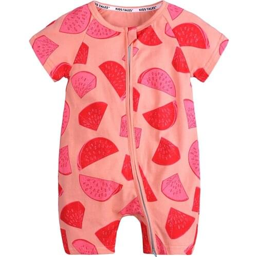 Girl And Boy Jumpsuits Romper Infant Short Sleeve One-Pieces Cute Print Born Crawling Toddler Clothes Baby Zipper Bodysuit