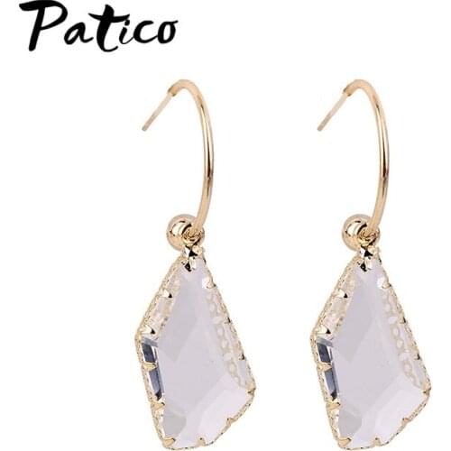 Korean 925 Sterling Silver Women Geometric Drop Earrings Bijoux Irregular Transparent Crystal Hanging Earrings Jewelry Gifts