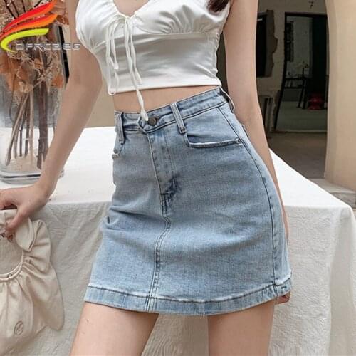 Summer A Line Mini Denim Skirt Women With Lining 2020 New Arrival Blue Or Black High Stretch Casual Korean Jean Skirts Womens