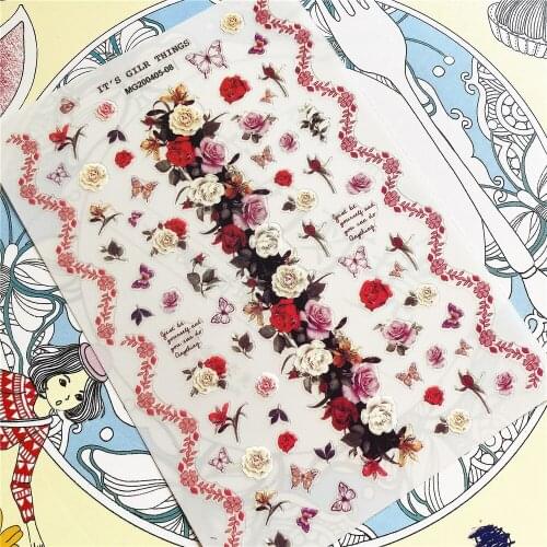 MG200405-08 MG200405-04 Butterflies in the sea of roses 3D Back glue Nail Art Stickers Decals Sliders Nail ornament decoration