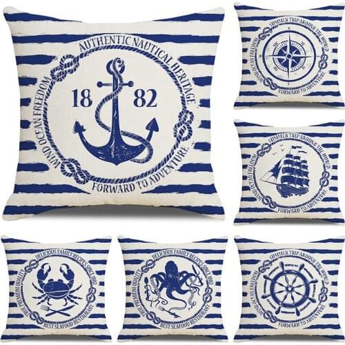 Nautical Blue Stripes Pillowcase Cushion Cover 45*45 Sofa Cushions Pillow Cases Cotton Linen Home Decor Pillow Covers KD-0702