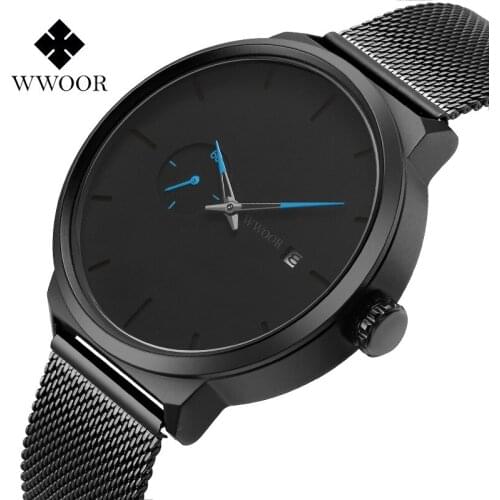 Men Business Watches WWOOR 8872 Top Brand Mens Quartz Watch Fashion Stainless Steel Mesh Band Waterproof Men Wristwatches