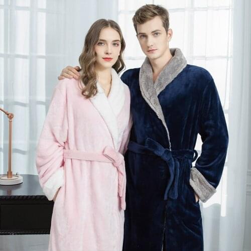 Men Plus Size Extra Long Warm Flannel Fur Bathrobe Mens Winter Sleepwear Male Hooded Zipper Bath Robe Women Coral Dressing Gown