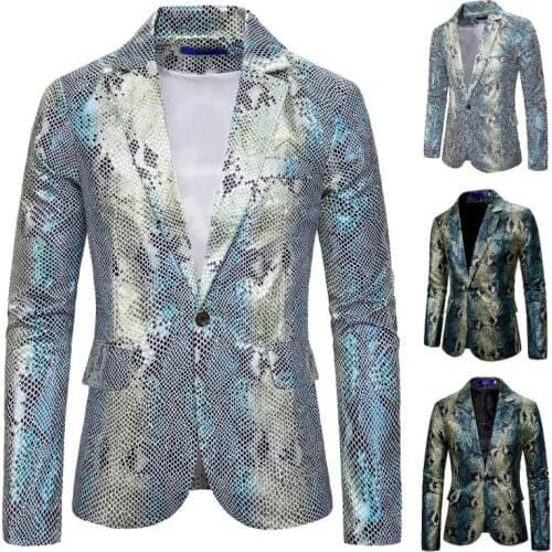Mens Fashion Suit Silver Suit One Button Suit Fish Scale Printed Suit Dress Costume