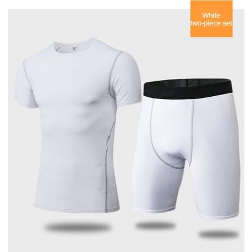 Men Skinny Training Exercise Suit Sweat Fast Drying Short Sleeves + Shorts Professional Tight Running Fitness Yoga Set