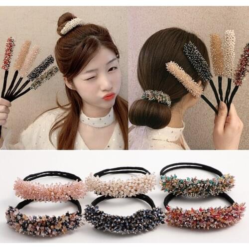 Korean Rhinestone Hair Set Female Lazy Fluffy Bun Bud Head Fixed Artifact Simple and Elegant Styler Hair Claws Hair Accessories