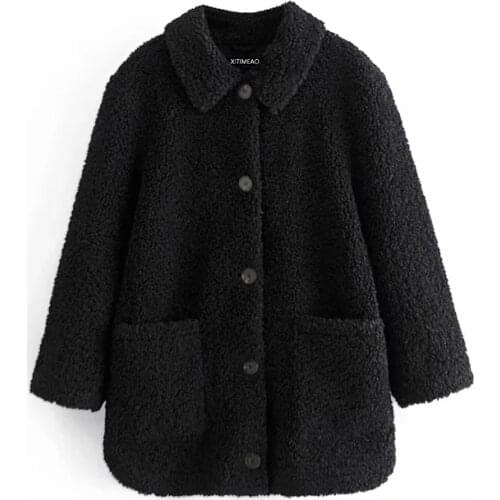 ZA New Winter Cashmere Coat Loose Coat Ladies Made Lambskin Coat Women Large Size Fashion Casual Jacket