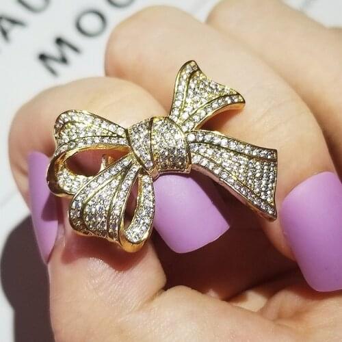 2021 new trendy gold silver color Bow ring fashion ring for girl lovers love party gift jewelry wholesale christmas R5677