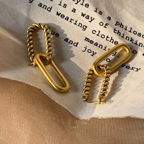 New Vintage Gold Metal Silver Color Link Chain Twisted Earrings Pendant Drop Jewelry for Women Friendship Girl Gifts